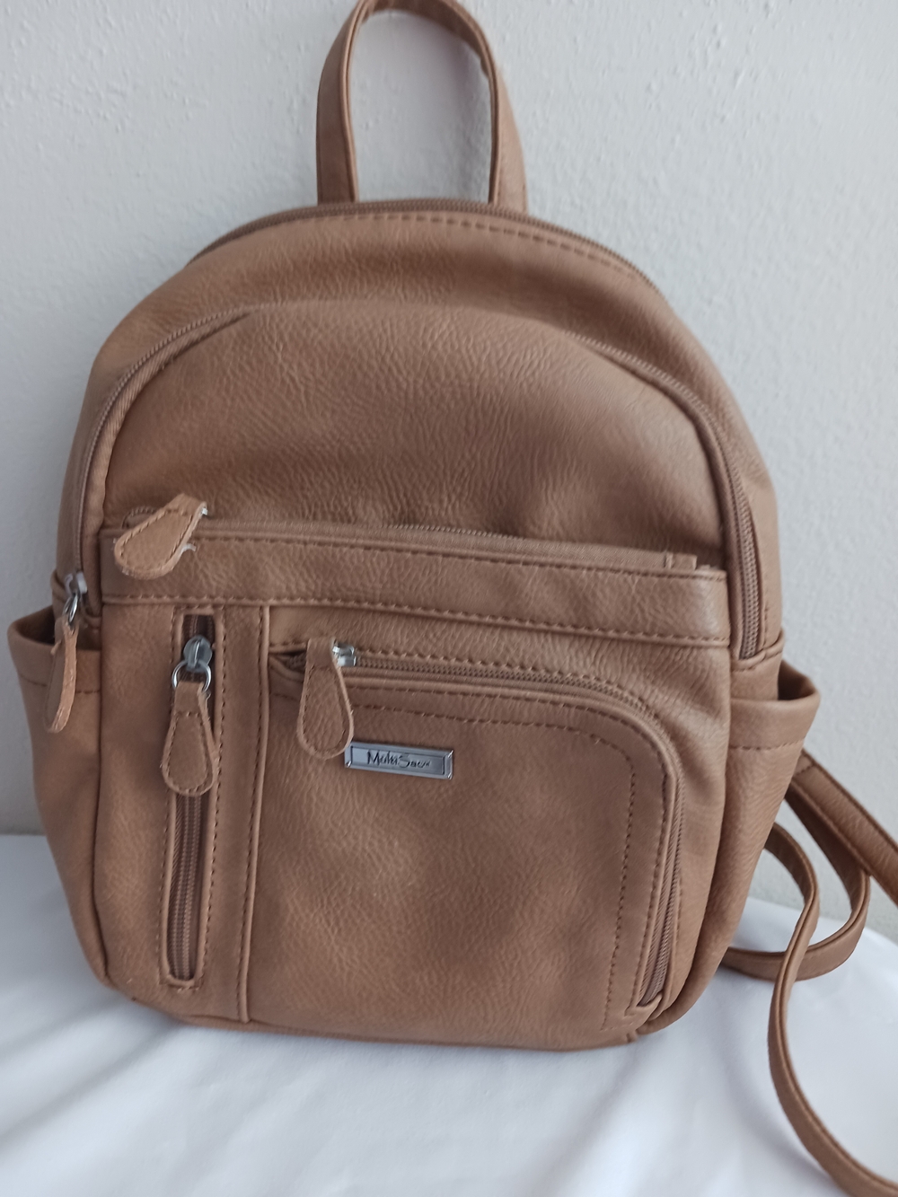 Multisac Brown Vegan  Leather Backpack Purse